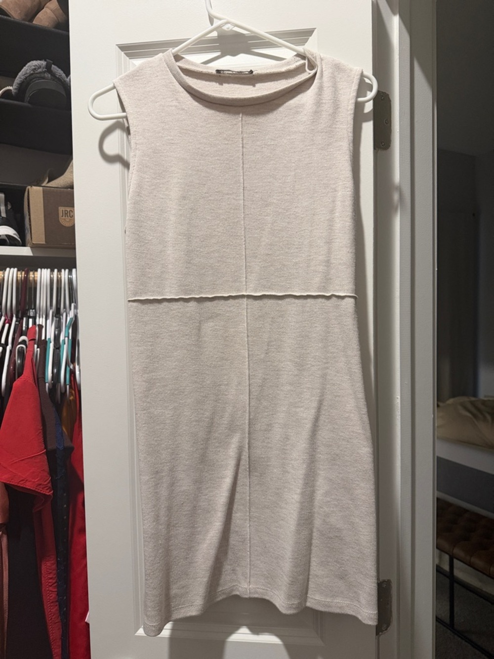 ZARA Crewneck Sleeveless Knit Dress in Cream